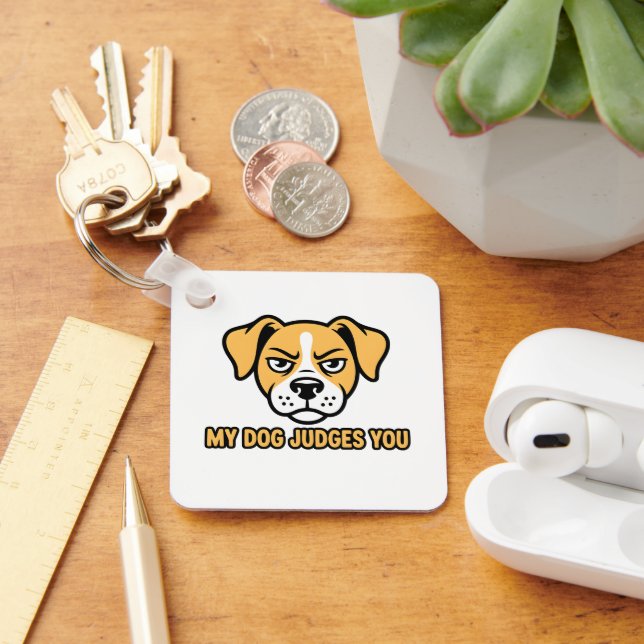 Judgmental Dog Face Funny Sarcastic Quote Key Ring (Desk)
