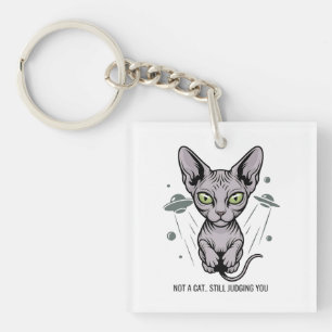 Judgmental Sphynx Cat in Space Art Key Ring