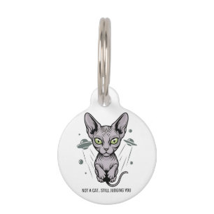Judgmental Sphynx Cat in Space Art Pet Tag