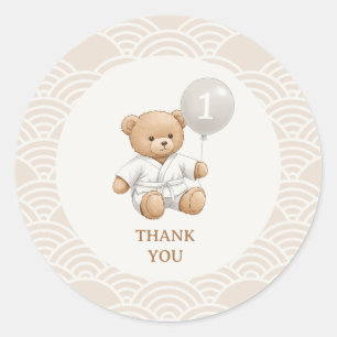 "Judo Bear’s First Belt" – 1st Birthday White Belt Classic Round Sticker