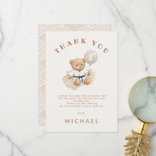 Judo Bear Turns One" – 1st Birthday 【Black-belt】 Thank You Card