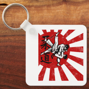 Judo Martial Arts with vintage japanese Rising Sun Key Ring