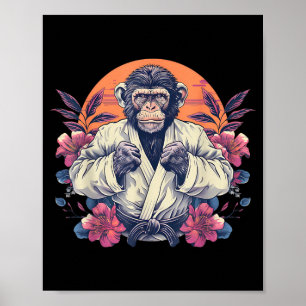 Judo Monkey Floral Kung Fu Taekwondo Judo Monkey Poster