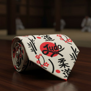Judo Pattern - Black Belt, Kanji and Sun Tie