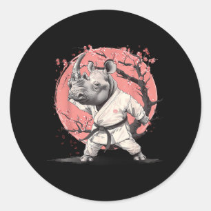 Judo Rhino Nature Kickboxing Taekwondo Martial Classic Round Sticker
