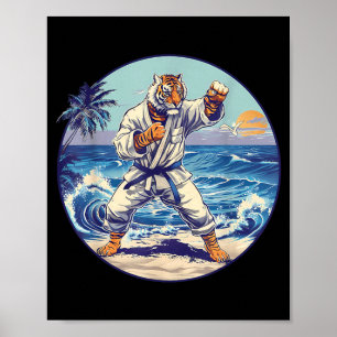 Judo Tiger Beach Sunset Taekwondo Martial Arts Poster