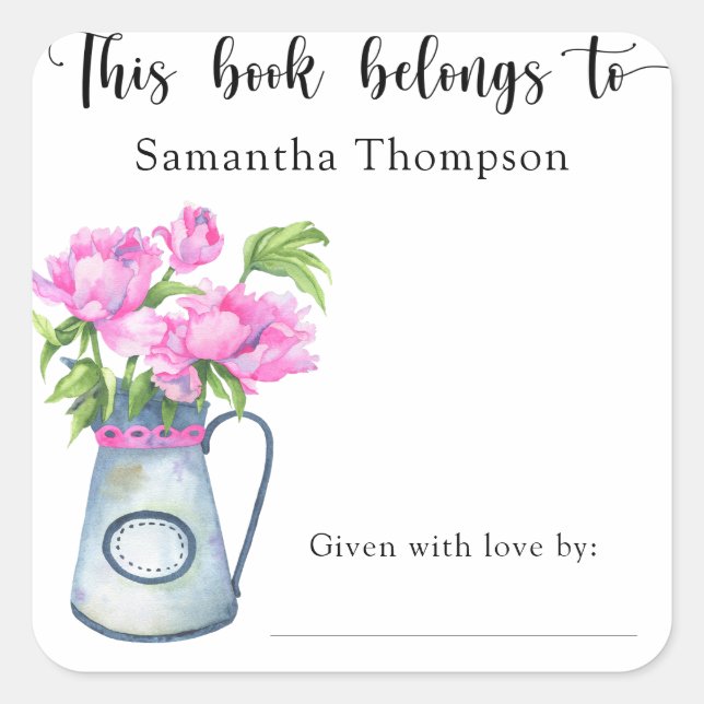 Jug of flowers - this book belongs to square sticker (Front)