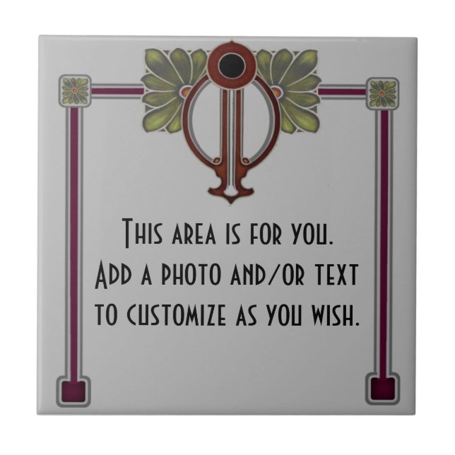 Jugendstil Art Nouveau/Deco c1900 Repro Grey Burg Ceramic Tile (Front)