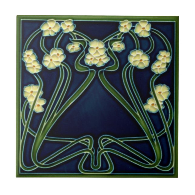 Jugendstil Art Nouveau Floral Repro Antique Ceramic Tile (Front)