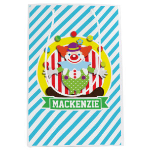 Juggling Big Top Circus Clown; Blue Stripes Medium Gift Bag