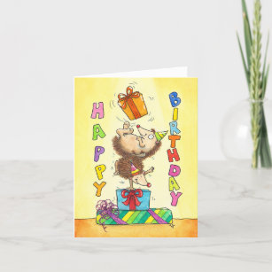 Juggling Birthday Hedgehogs Greeting  Thank You Card