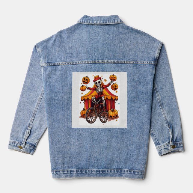 Juggling Bones � Hilarious Circus Skull Denim Jacket (Back)