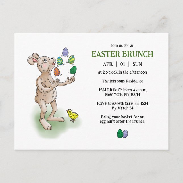 Juggling Bunny's Easter Brunch Invitation Postcard (Front)