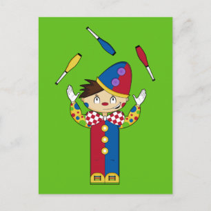 Juggling Circus Clown Green Postcard
