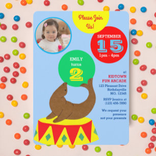Juggling Circus Seal Kids Photo Birthday Invitation
