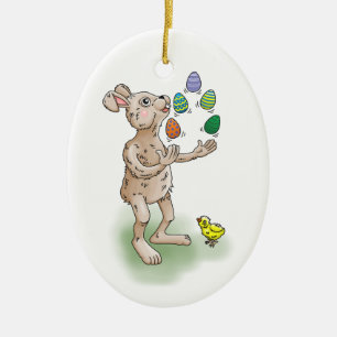 Juggling Easter Bunny Ceramic Ornament
