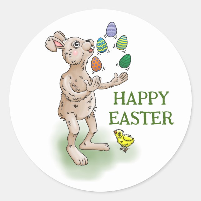 Juggling Easter Bunny Classic Round Sticker (Front)