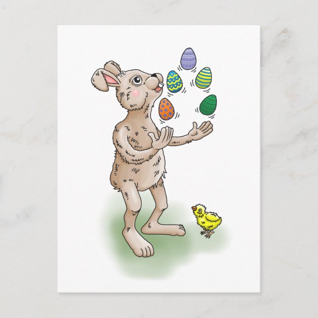Juggling Easter Bunny Holiday Postcard (Front)