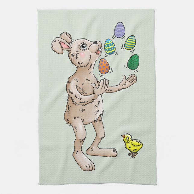 Juggling Easter Bunny Tea Towel (Vertical)