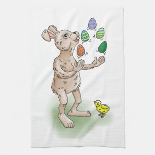 Juggling Easter Bunny Tea Towel