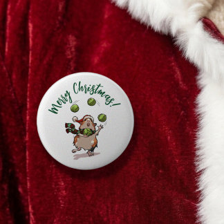 Juggling Guinea Pig Custom Text Merry Christmas! 6 Cm Round Badge