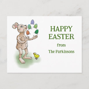 Juggling Happy Easter Bunny Holiday Postcard