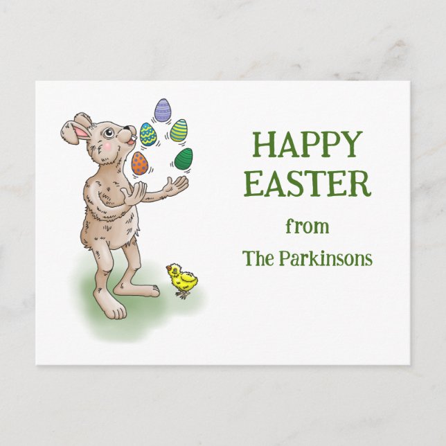Juggling Happy Easter Bunny Holiday Postcard (Front)