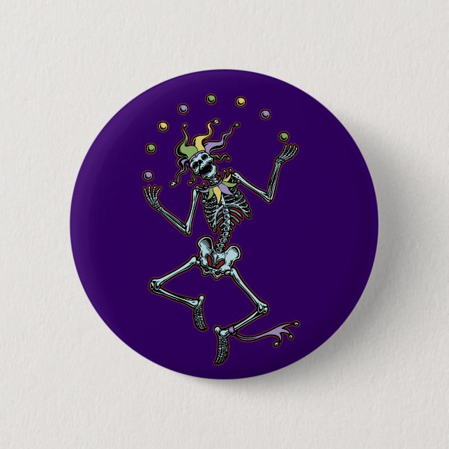 Juggling Jester Skeleton 6 Cm Round Badge (Front)