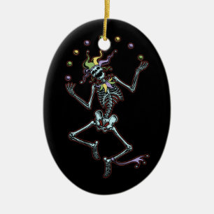 Juggling Jester Skeleton Ceramic Tree Decoration