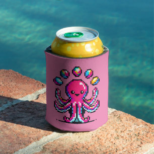 Juggling Octopus - Funny Pixel Art Circus Design Can Cooler