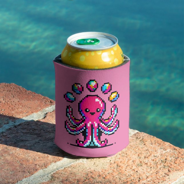 Juggling Octopus - Funny Pixel Art Circus Design Can Cooler (In Situ Pool)