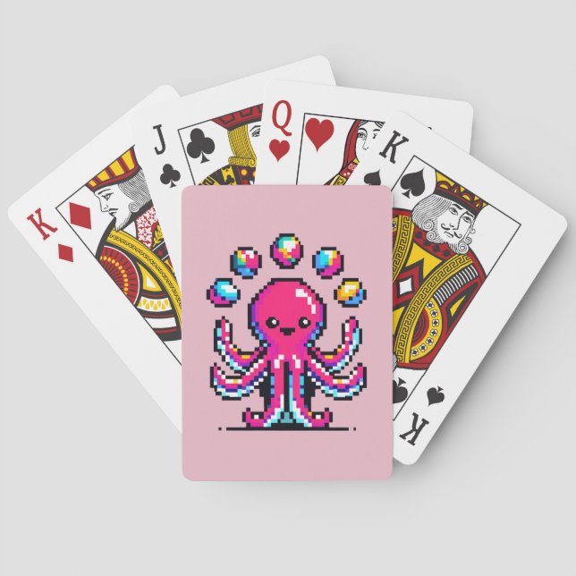 Juggling Octopus - Funny Pixel Art Circus Design Playing Cards (Back)