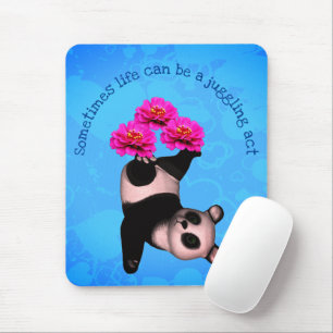 Juggling Panda Bear And Flowers Inspirational Mouse Pad