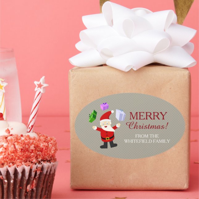 Juggling Santa Claus Oval Sticker (Party)