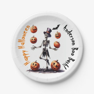 Juggling Skeleton Halloween Paper Plate