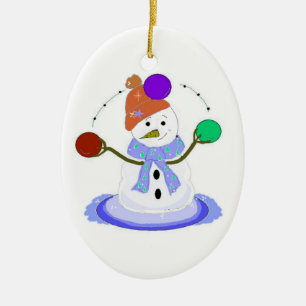 Juggling Snowman Ceramic Ornament