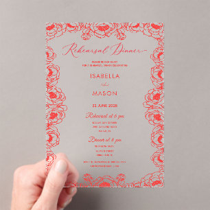 JUICIE RED FLORAL BOHO REHEARSAL WEDDING INVITE ACRYLIC INVITATIONS