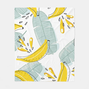 Juicy Bananas Bright Vintage Pattern Fleece Blanket