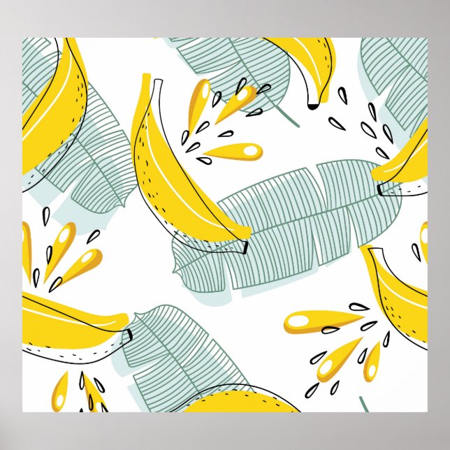 Juicy Bananas Bright Vintage Pattern Poster (Front)