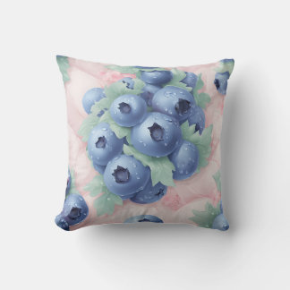 Juicy Blueberry and Pink Floral Throw Pillow