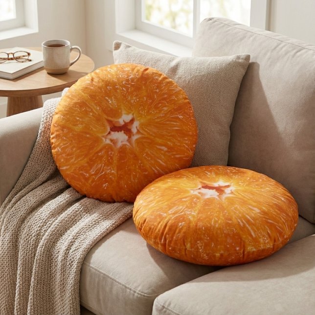 Juicy Citrus Fruit Decor - Vibrant Orange Slice Round Cushion (Creator Uploaded)