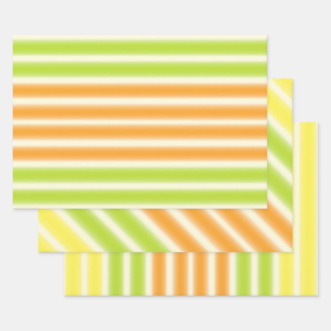 Juicy Citrus Lemon Lime And Orange Stripes Wrapping Paper Sheet (Set)