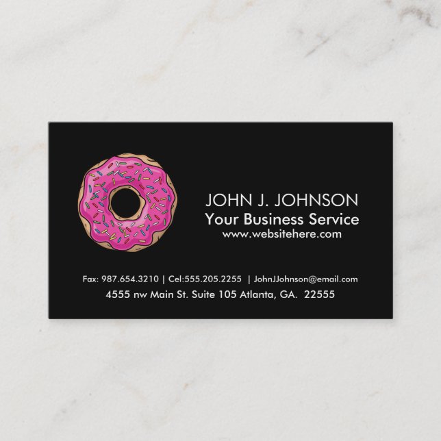 Juicy Delicious Pink Sprinkled Doughnut Business Card (Front)