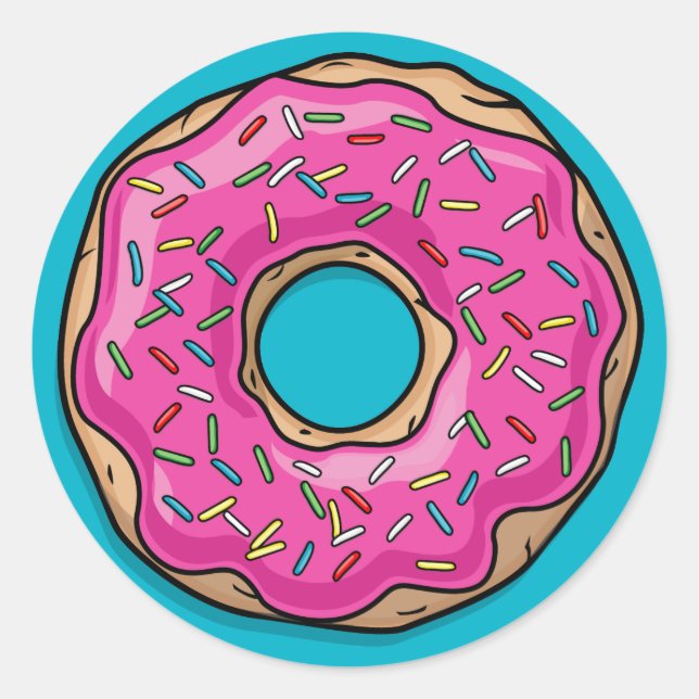 Juicy Delicious Pink Sprinkled Doughnut Classic Round Sticker (Front)