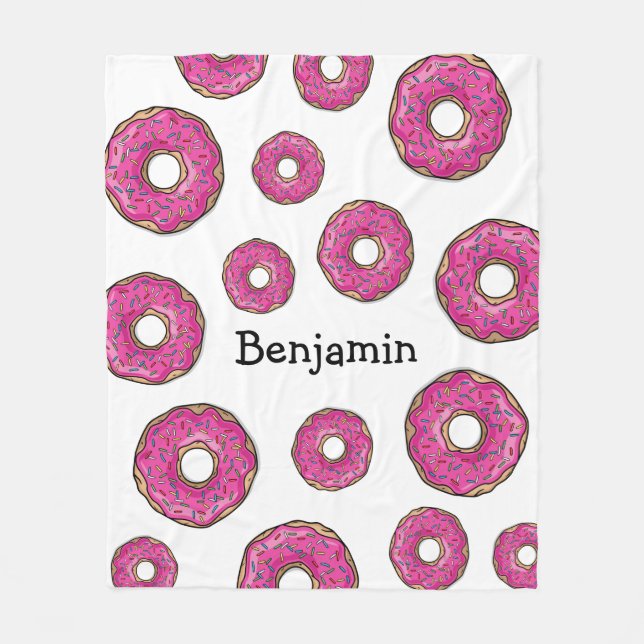Juicy Delicious Pink Sprinkled Doughnut Fleece Blanket (Front)