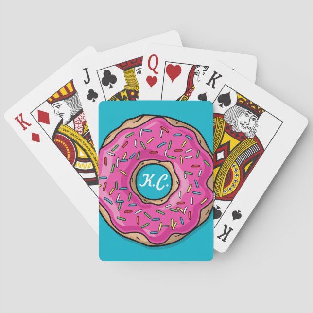 Juicy Delicious Pink Sprinkled Doughnut Playing Cards (Back)
