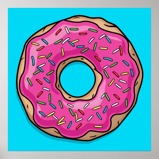 Juicy Delicious Pink Sprinkled Doughnut Poster (Front)