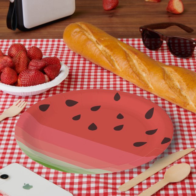 Juicy Delicious Ripe Watermelon With Seeds Design Paper Plate (Picnic)