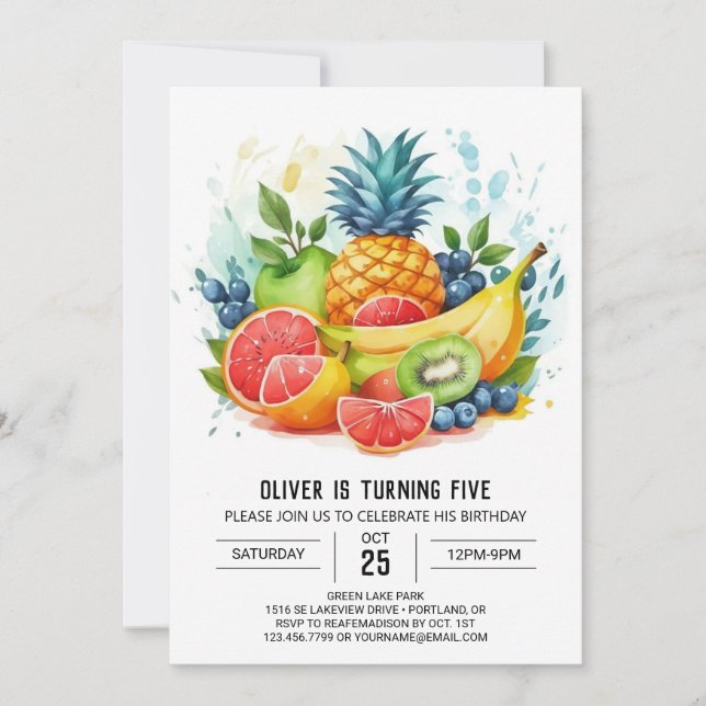Juicy Editable Boho Fruits Birthday  Invitation (Front)