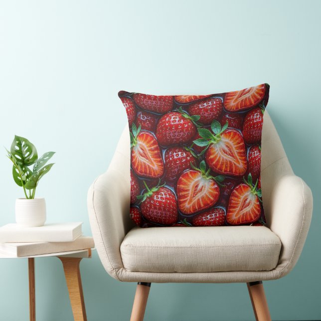 Juicy Fresh Red Strawberries Summer Fruit Pattern Cushion (Chair)